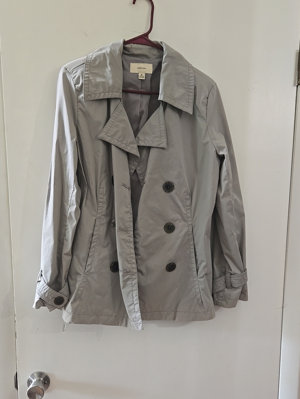 Madewell Light Gray Double-Breasted Trench Jacket